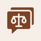 Scales of justice icon in speech bubble.