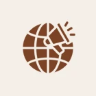 Megaphone and globe icon on beige background.