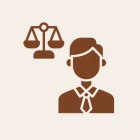 Lawyer icon with justice scales symbol.